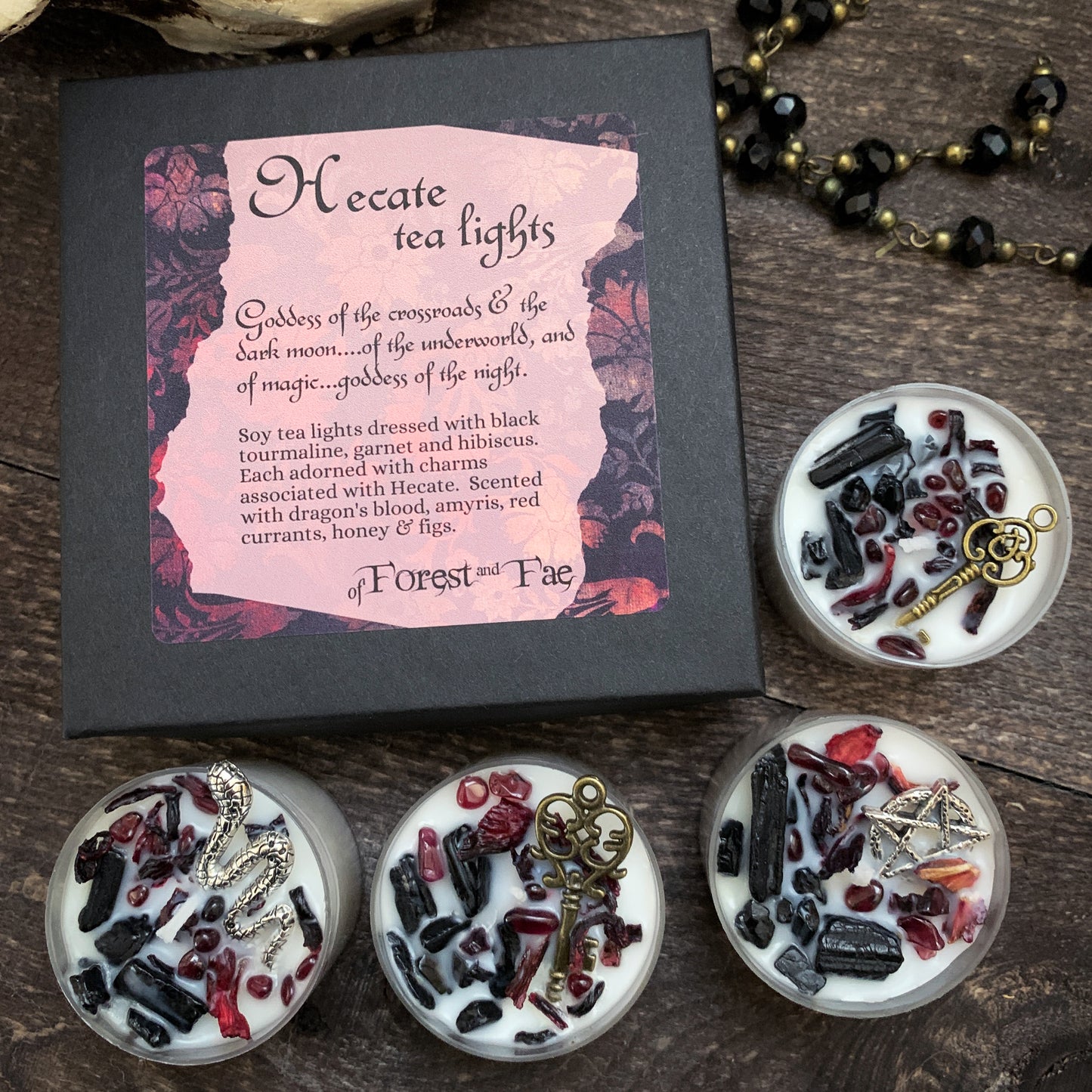 Hecate Tealight Candle Set | Crystal & Herb Candles