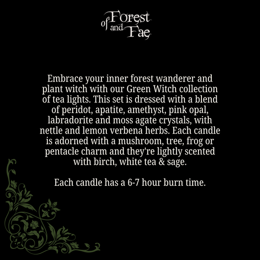 Green Witch Tealight Candle Set | Crystal & Herb Candles