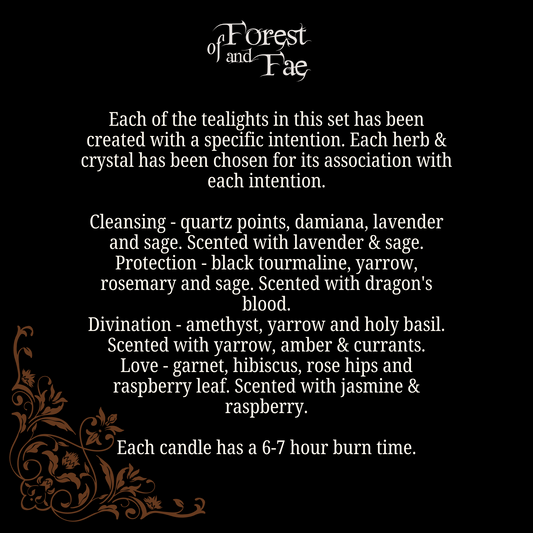 Tea Light Spell Candle Set | Crystal & Herb Candles