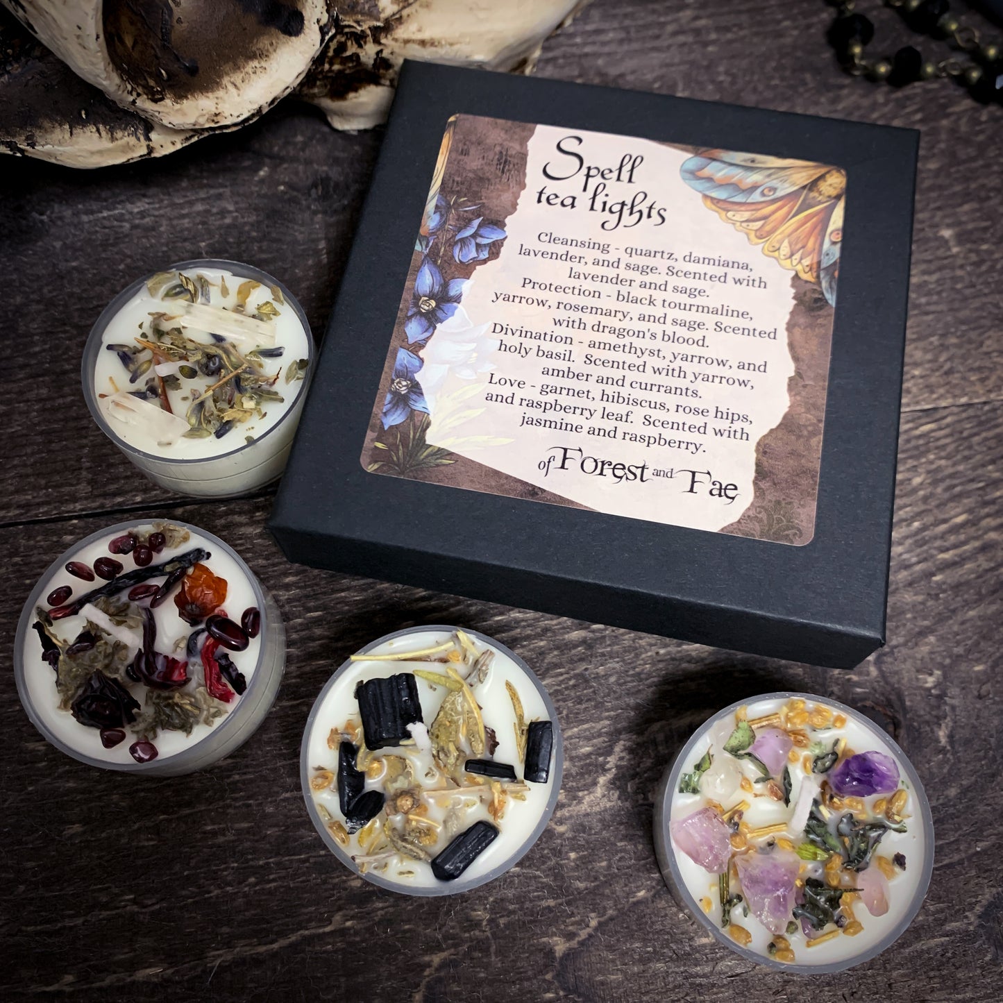 Tea Light Spell Candle Set | Crystal & Herb Candles