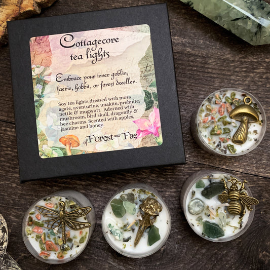Cottagecore Tealight Candle Set | Crystal & Herb Candles