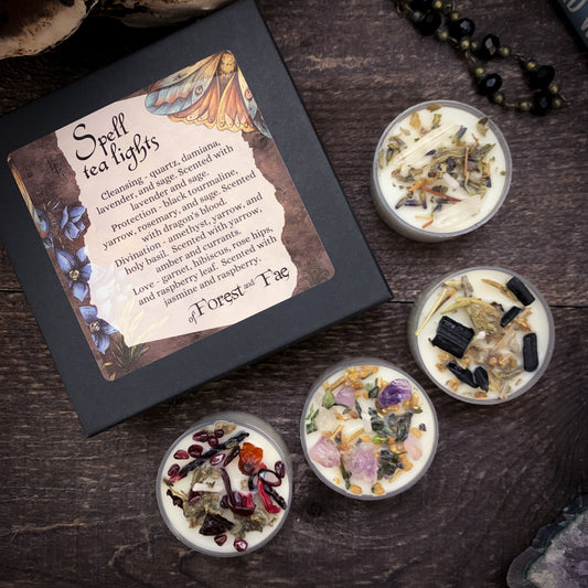 Tea Light Spell Candle Set | Crystal & Herb Candles