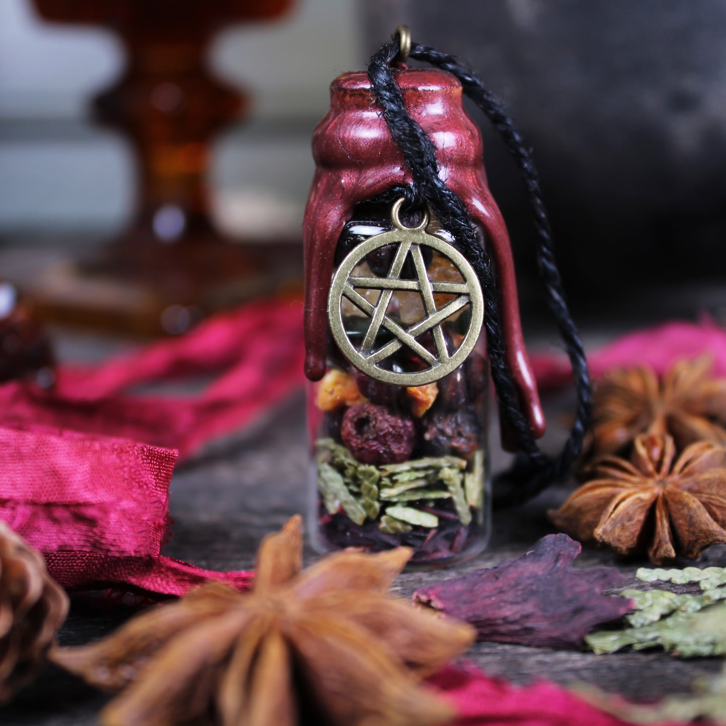 Yule Spell Jar Ornament with Herbs & Crystals